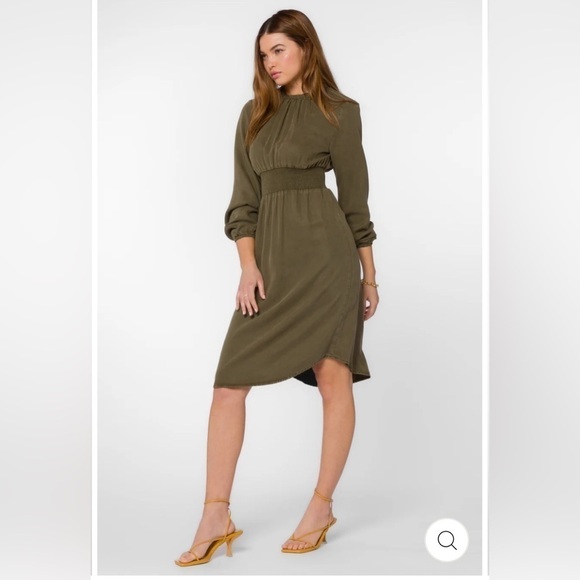 Velvet Heart Clarita Olive Dress Green Tencel Longsleeve Smocked Waist Large New - Picture 4 of 11